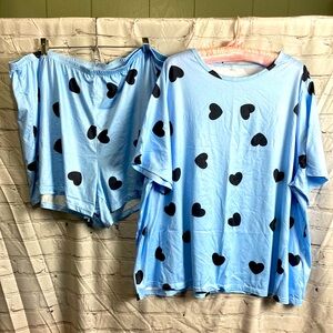 Soft, light blue and black heart tshirt and shorts pj set. Size 3x